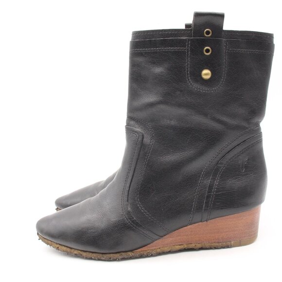 Frye Women’s Size 7 M Black Leather Wedge Ankle Boots Bootie Crepe Sole 77460 - Picture 4 of 10